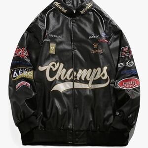 Aelfric Eden Black Varsity Bomber Jacket with Gold Embroidery